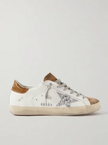 Superstar glittered distressed leather and suede sneakers Superstar glittered distressed leather and suede sneakers