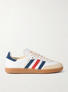 + Sporty & Rich Olympic Samba OG satin and suede-trimmed leather sneakers + Sporty & Rich Olympic Samba OG satin and suede-trimmed leather sneakers