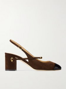 Mattia patent leather-trimmed suede slingback pumps Mattia patent leather-trimmed suede slingback pumps