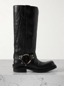 Embellished crinkled-leather knee boots Embellished crinkled-leather knee boots
