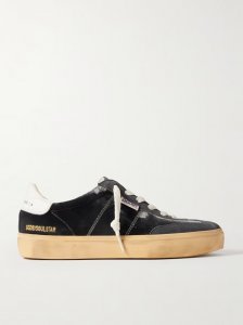 Soul-Star distressed suede and leather-trimmed velvet sneakers Soul-Star distressed suede and leather-trimmed velvet sneakers