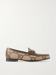 Horsebit 1953 leather-trimmed canvas-jacquard loafers Horsebit 1953 leather-trimmed canvas-jacquard loafers