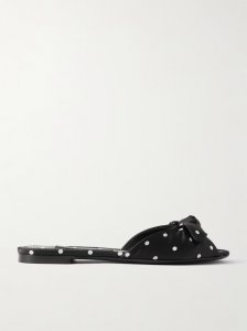Bianca bow-embellished polka-dot satin-twill slides Bianca bow-embellished polka-dot satin-twill slides