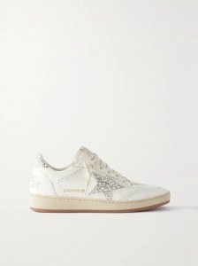 Ball Star shearling-lined embellished distressed leather sneakers Ball Star shearling-lined embellished distressed leather sneakers