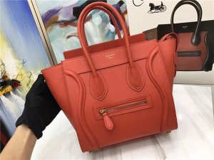 Celine Micro Luggage Tote Orange Pebbled Leather Celine Micro Luggage Tote Orange Pebbled Leather