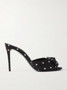 Keira bow-embellished polka-dot twill sandals Keira bow-embellished polka-dot twill sandals