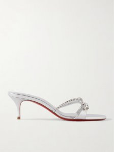 Iza Queen 55 crystal-embellished metallic leather mules Iza Queen 55 crystal-embellished metallic leather mules