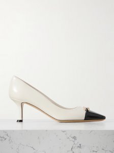 Bria embellished patent-leather trimmed smooth leather pumps Bria embellished patent-leather trimmed smooth leather pumps