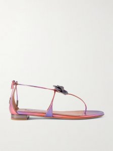 Orchid crystal-embellished metallic leather sandals Orchid crystal-embellished metallic leather sandals