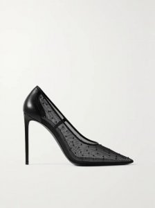 Anja leather-trimmed crystal-embellished mesh pumps Anja leather-trimmed crystal-embellished mesh pumps