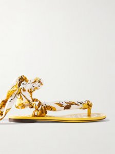 Maiolica Capri Scarf leather-trimmed printed twill sandals Maiolica Capri Scarf leather-trimmed printed twill sandals