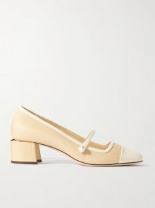 Elisa 45 embellished patent leather-trimmed raffia Mary Jane pumps Elisa 45 embellished patent leather-trimmed raffia Mary Jane pumps