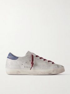 Super-Star distressed leather-trimmed metallic suede sneakers Super-Star distressed leather-trimmed metallic suede sneakers