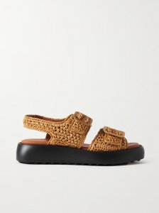 Buckled leather-trimmed raffia sandals Buckled leather-trimmed raffia sandals