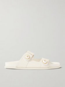 Fayence faux pearl-embellished leather slides Fayence faux pearl-embellished leather slides