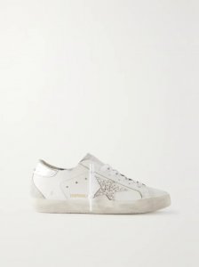 Super-Star embellished distressed suede-trimmed leather sneakers Super-Star embellished distressed suede-trimmed leather sneakers