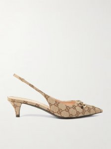 Erin horsebit-embellished canvas-jacquard slingback pumps Erin horsebit-embellished canvas-jacquard slingback pumps