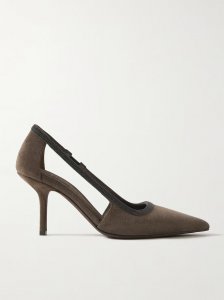 Cutout bead-embellished suede pumps Cutout bead-embellished suede pumps
