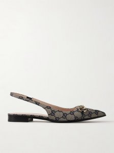 Erin horsebit-embellished canvas-jacquard slingback sandals Erin horsebit-embellished canvas-jacquard slingback sandals
