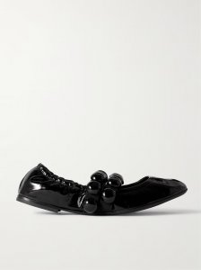 Embellished crinkled-leather ballet flats Embellished crinkled-leather ballet flats