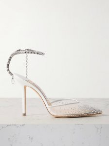 Saeda 100 crystal-embellished leather-trimmed mesh pumps Saeda 100 crystal-embellished leather-trimmed mesh pumps