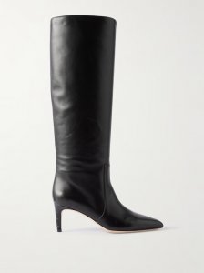 Stiletto croc-effect trimmed leather knee boots Stiletto croc-effect trimmed leather knee boots