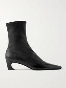 Patent-trimmed leather ankle boots Patent-trimmed leather ankle boots