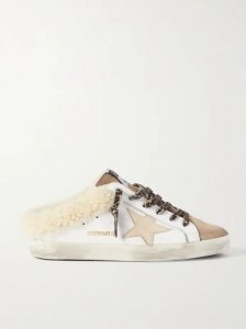 Superstar Sabot shearling-lined distressed leather and suede slip-on sneakers Superstar Sabot shearling-lined distressed leather and suede slip-on sneakers