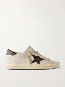 Super-Star metallic croc-effect leather-trimmed distressed leather sneakers Super-Star metallic croc-effect leather-trimmed distressed leather sneakers