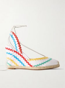 Ric Rac 85 leather-trimmed raffia wedge espadrilles Ric Rac 85 leather-trimmed raffia wedge espadrilles