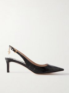Angelina logo-embellished croc-effect leather slingback pumps Angelina logo-embellished croc-effect leather slingback pumps