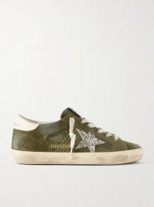 Super-Star leather-trimmed glittered distressed suede sneakers Super-Star leather-trimmed glittered distressed suede sneakers