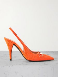 Erin horsebit-detailed canvas-jacquard slingback pumps Erin horsebit-detailed canvas-jacquard slingback pumps