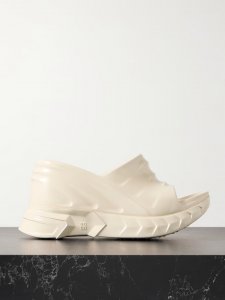 Marshmallow glossed-rubber platform wedge mules Marshmallow glossed-rubber platform wedge mules