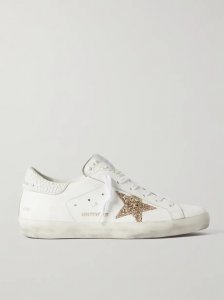 Super-Star embellished distressed glittered leather sneakers Super-Star embellished distressed glittered leather sneakers