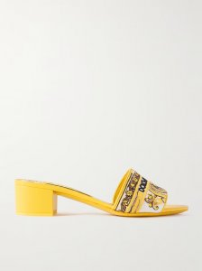 Maiolica Karol leather-trimmed canvas-jacquard sandals Maiolica Karol leather-trimmed canvas-jacquard sandals
