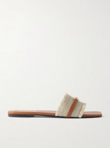 Embellished leather-trimmed raffia mules Embellished leather-trimmed raffia mules