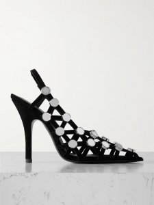 Grid studded suede slingback pumps Grid studded suede slingback pumps