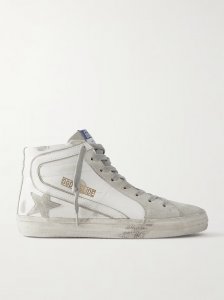Slide distressed suede and leather high-top sneakers Slide distressed suede and leather high-top sneakers