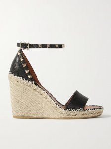 Rockstud 105 textured-leather espadrille wedge sandals Rockstud 105 textured-leather espadrille wedge sandals