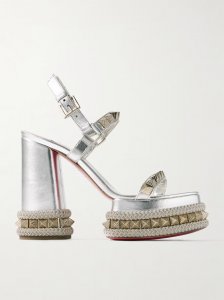 Superclou 130 braided-trimmed studded metallic leather platform sandals Superclou 130 braided-trimmed studded metallic leather platform sandals