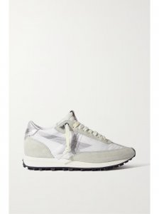 Running Marathon distressed leather-trimmed shell and suede sneakers Running Marathon distressed leather-trimmed shell and suede sneakers