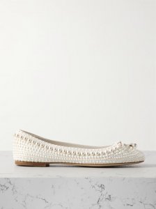 Elme leather-trimmed embellished satin ballet flats Elme leather-trimmed embellished satin ballet flats