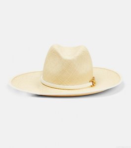 ValentinoVLogo leather-trimmed straw hat ValentinoVLogo leather-trimmed straw hat