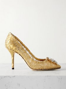 Bellucci crystal-embellished metallic corded lace pumps Bellucci crystal-embellished metallic corded lace pumps