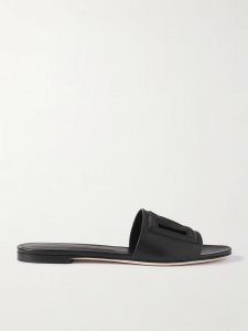 Bianca logo-embossed cutout leather slides Bianca logo-embossed cutout leather slides