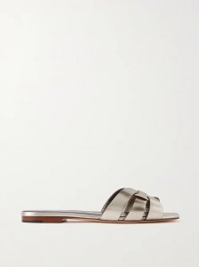 Tribute woven metallic leather slides Tribute woven metallic leather slides