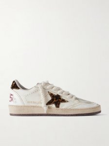 Ballstar calf hair-trimmed distressed leather and suede sneakers Ballstar calf hair-trimmed distressed leather and suede sneakers