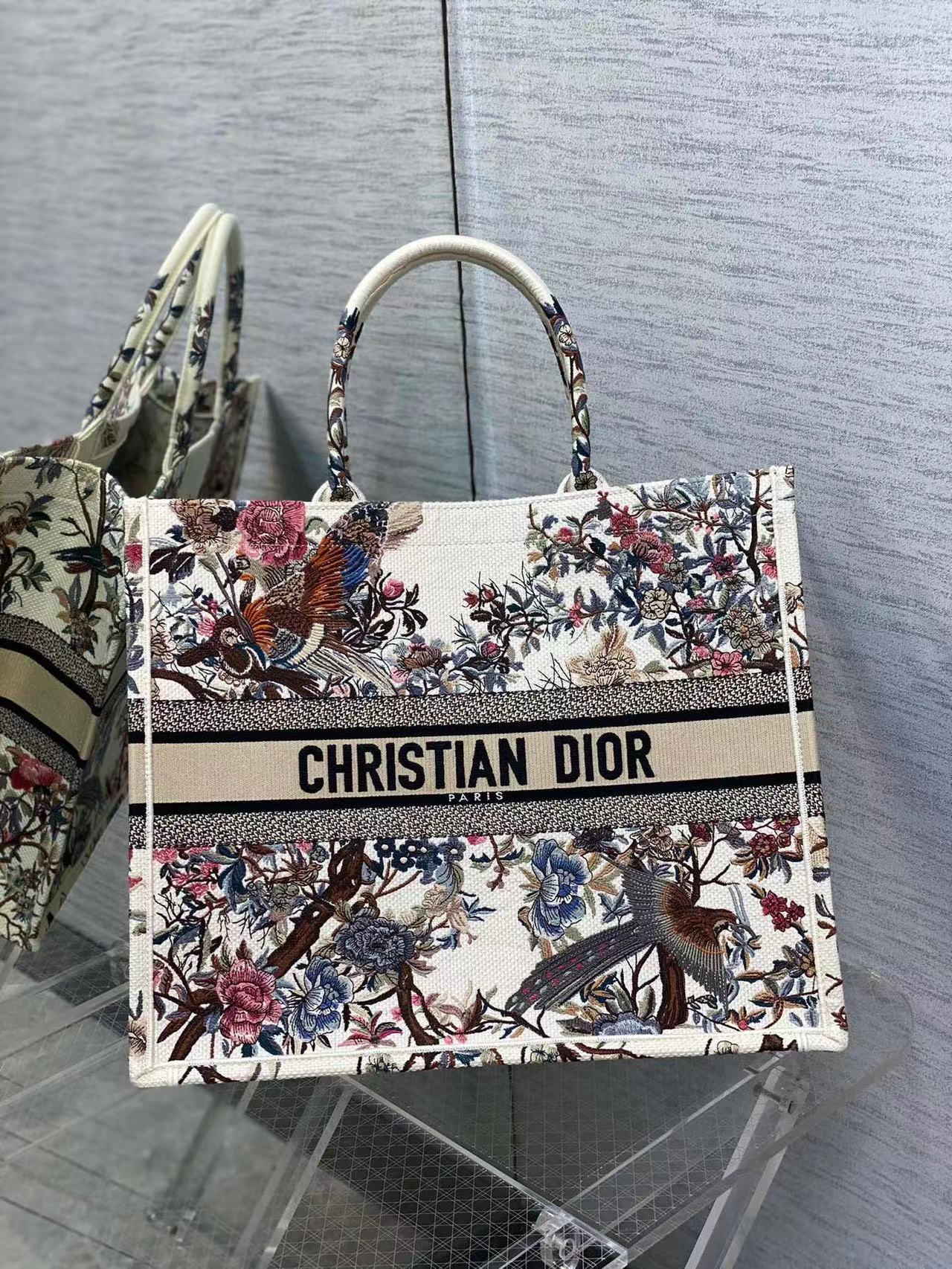 Christian Dior Book Tote In Ecru Multicolor Dior Jardin d’Hiver Embroidery (White) Christian Dior Book Tote In Ecru Multicolor Dior Jardin d’Hiver Embroidery (White)