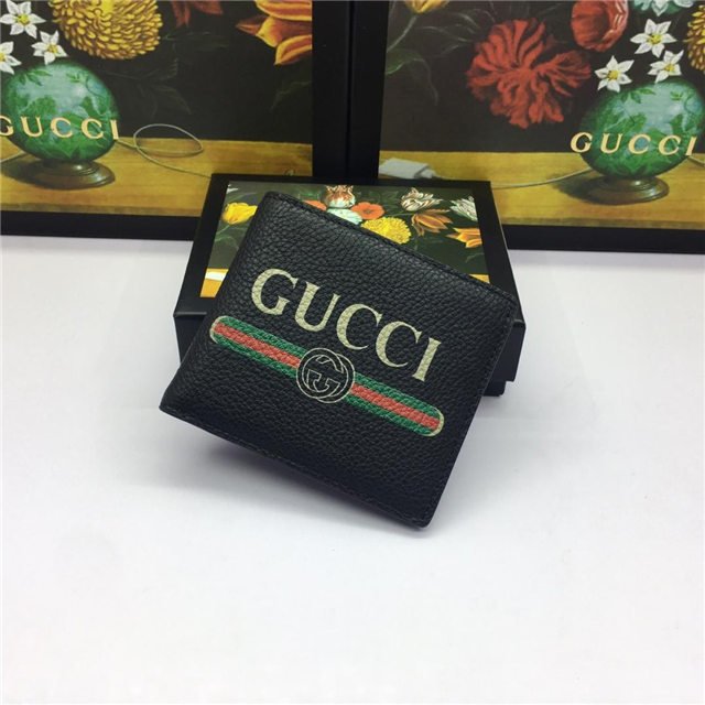 Gucci Print Leather Bi-Fold Wallet Black Gucci Print Leather Bi-Fold Wallet Black
